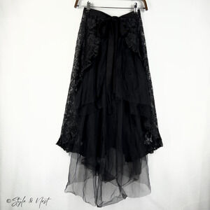 Women's Sheer Mesh Witchy Maxi Tulle Festival Rave Whimsigoth Fairy Skirt Gothic